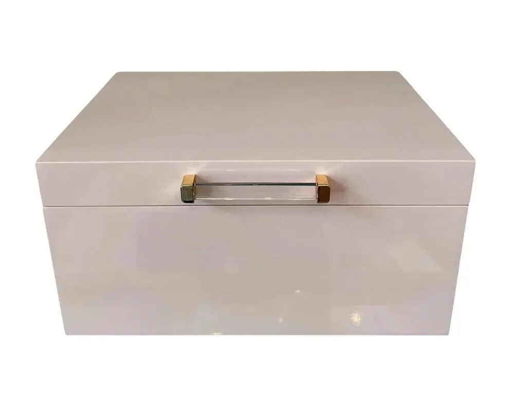Pastel Pink Jewelry Box Organizer with Acrylic Handle 10.25